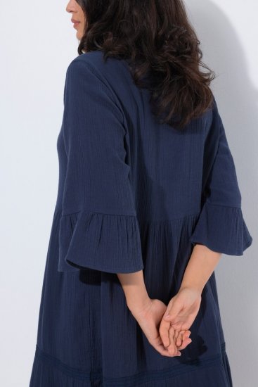 Ulla Popken 849856 Jurk met ruches Donkerblauw - Midi jurken - Midi-jurken in grote maten