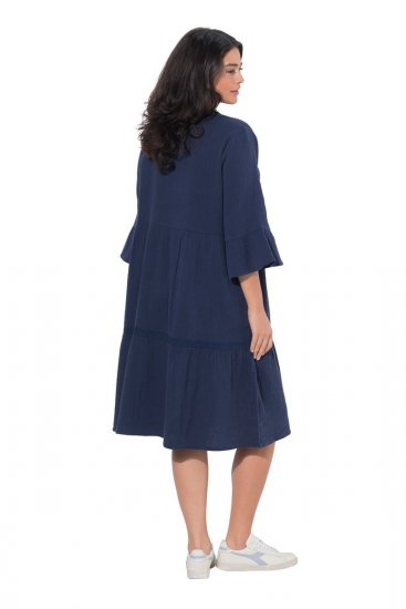 Ulla Popken 849856 Jurk met ruches Donkerblauw - Midi jurken - Midi-jurken in grote maten