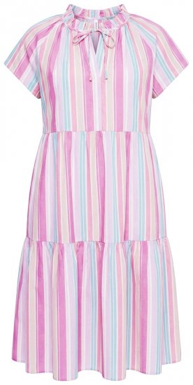 Ulla Popken 849969 Gestreepte midi-jurk met ruches Roze - Midi jurken - Midi-jurken in grote maten