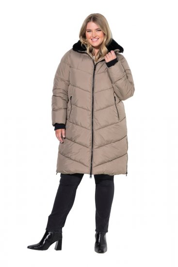 Ulla Popken 850041 Gewatteerde jas Taupe - Jassen - Grote maten dames jassen