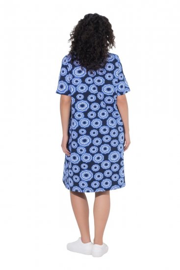 Ulla Popken 850121 Jersey jurk met korte mouwen en V-hals Blauw - Jersey jurken - 