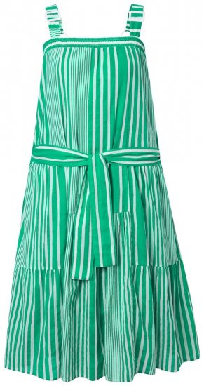 Ulla Popken 850197 Gestreepte jurk met ruches Groen - Zomerjurken - Grote maten zomerjurken voor dames