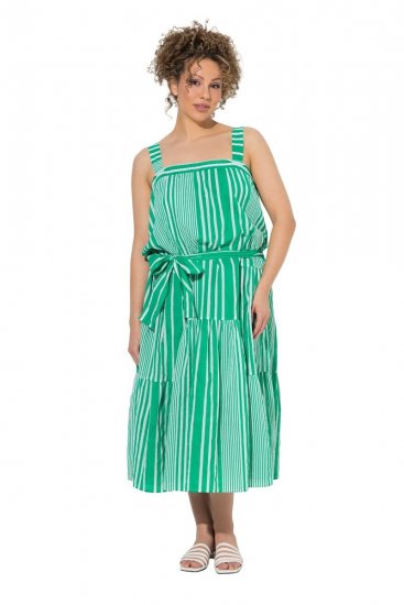 Ulla Popken 850197 Gestreepte jurk met ruches Groen - Zomerjurken - Grote maten zomerjurken voor dames