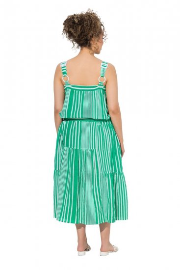 Ulla Popken 850197 Gestreepte jurk met ruches Groen - Zomerjurken - Grote maten zomerjurken voor dames
