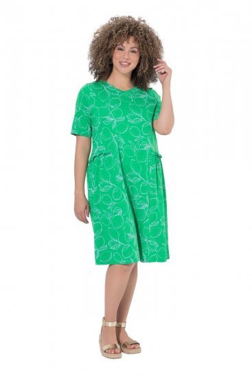 Ulla Popken 850204 Jersey jurk met korte mouwen en V-hals Groen - Jersey jurken - 