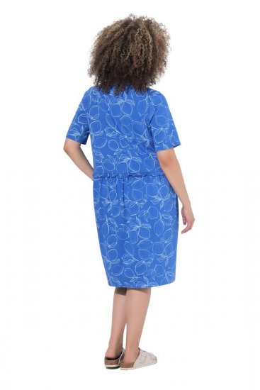 Ulla Popken 850204 Bedrukte T-shirtjurk met ruches Blauw - Jersey jurken - 