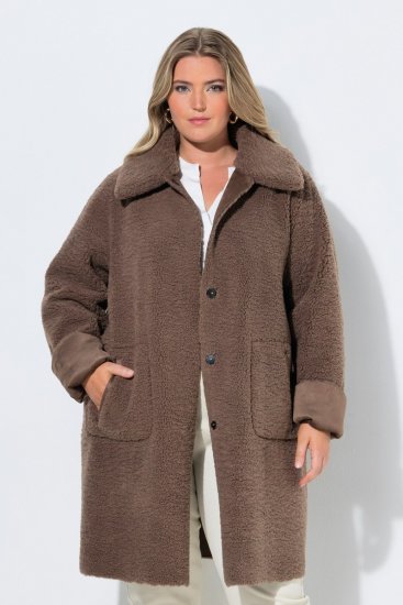 Ulla Popken 850251 Teddy jas Lichtbruin - Jassen - Grote maten dames jassen