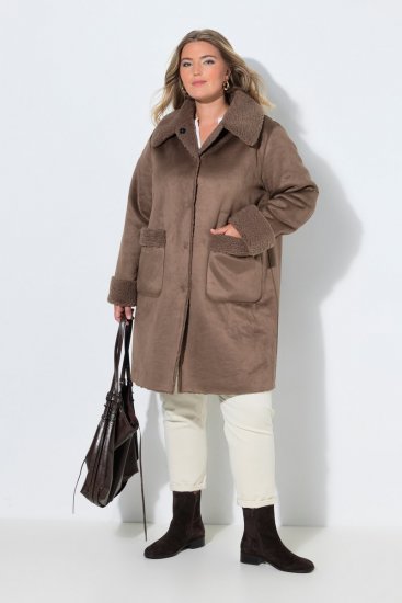 Ulla Popken 850251 Teddy jas Lichtbruin - Jassen - Grote maten dames jassen