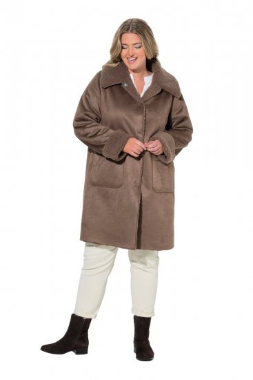Ulla Popken 850251 Teddy jas Lichtbruin - Jassen - Grote maten dames jassen