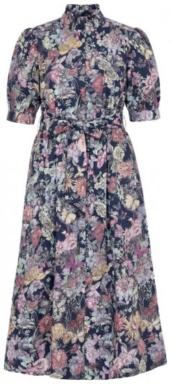 Ulla Popken 850298 Gebloemde blousejurk Donkerblauw - Maxi jurken - Grote maten maxi jurken