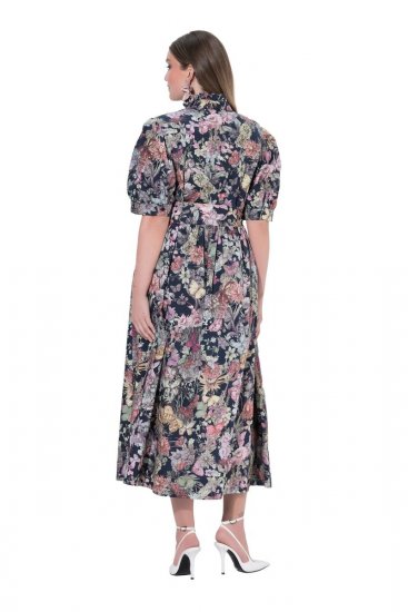 Ulla Popken 850298 Gebloemde blousejurk Donkerblauw - Maxi jurken - Grote maten maxi jurken
