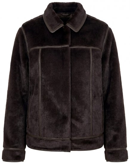 Ulla Popken 850310 Jas van imitatiebont Donkerbruin - Jassen - Grote maten jassen voor dames