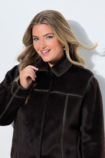 Ulla Popken 850310 Jas van imitatiebont Donkerbruin - Jassen - Grote maten jassen voor dames