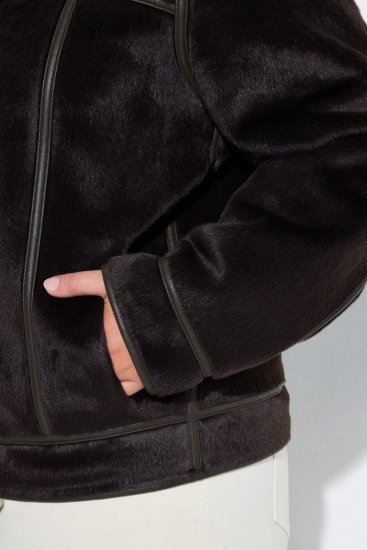Ulla Popken 850310 Jas van imitatiebont Donkerbruin - Jassen - Grote maten jassen voor dames