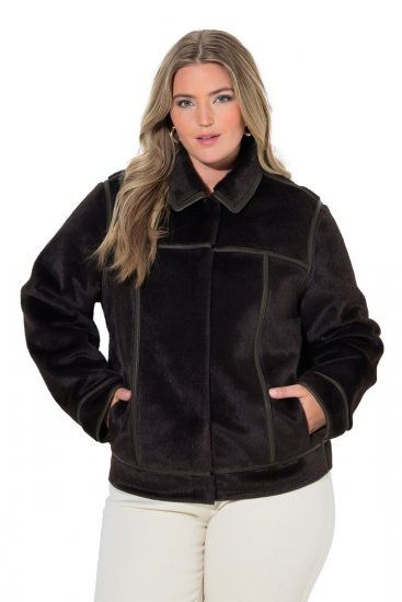 Ulla Popken 850310 Jas van imitatiebont Donkerbruin - Jassen - Grote maten jassen voor dames