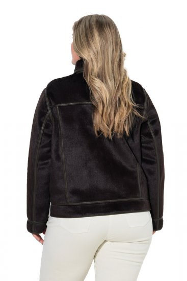 Ulla Popken 850310 Jas van imitatiebont Donkerbruin - Jassen - Grote maten jassen voor dames