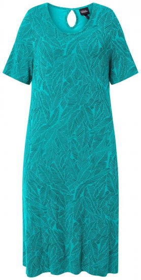 Ulla Popken 850344 Bedrukte T-shirtjurk Turquoise - Midi jurken - Midi-jurken in grote maten