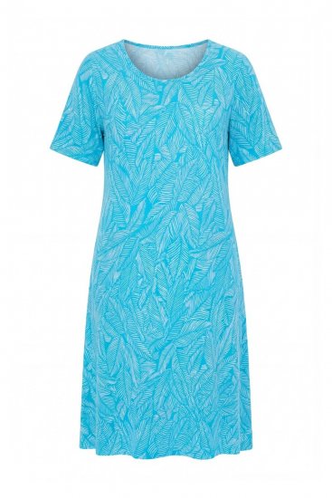 Ulla Popken 850344 Bedrukte T-shirtjurk Turquoise - Midi jurken - Midi-jurken in grote maten