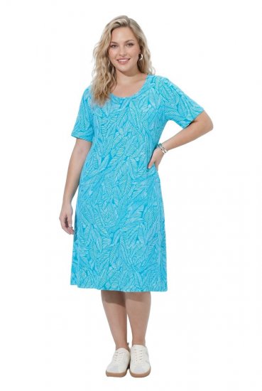 Ulla Popken 850344 Bedrukte T-shirtjurk Turquoise - Midi jurken - Midi-jurken in grote maten
