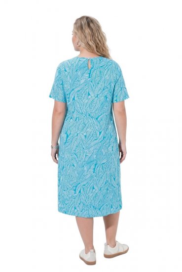 Ulla Popken 850344 Bedrukte T-shirtjurk Turquoise - Midi jurken - Midi-jurken in grote maten