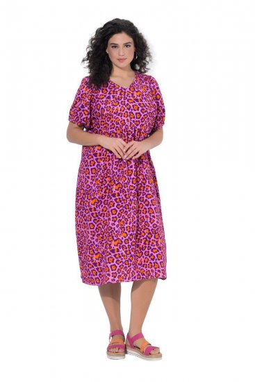 Ulla Popken 850346 Bedrukte jurk met V-hals Roze - Midi jurken - Midi-jurken in grote maten