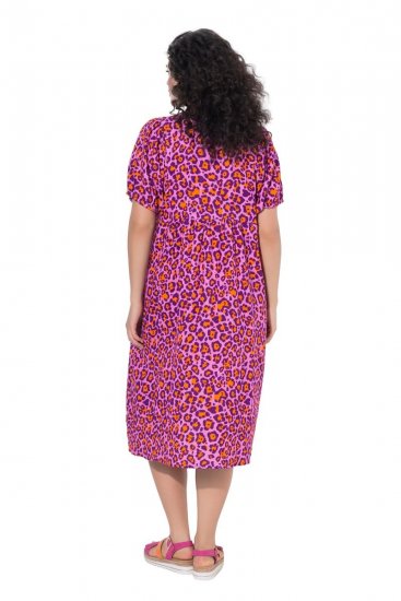 Ulla Popken 850346 Bedrukte jurk met V-hals Roze - Midi jurken - Midi-jurken in grote maten