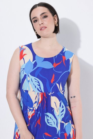 Ulla Popken 850367 Bedrukte jersey jurk Donkerblauw - Jersey jurken - 