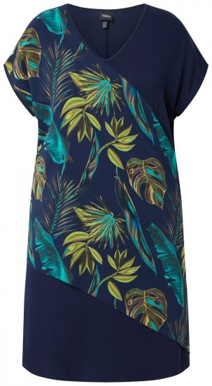 Ulla Popken 850393 Bedrukte chiffon jurk Donkerblauw - Zomerjurken - Grote maten zomerjurken voor dames
