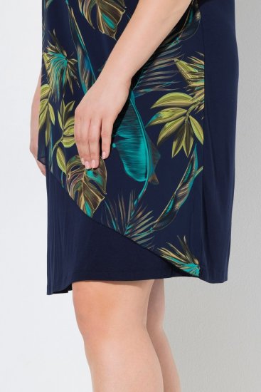 Ulla Popken 850393 Bedrukte chiffon jurk Donkerblauw - Zomerjurken - Grote maten zomerjurken voor dames