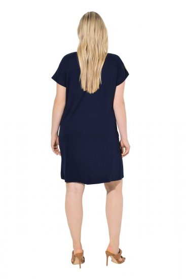 Ulla Popken 850393 Bedrukte chiffon jurk Donkerblauw - Zomerjurken - Grote maten zomerjurken voor dames