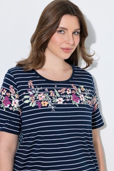 Ulla Popken 850401 Gebloemd nachthemd Donkerblauw - Nachthemden - 