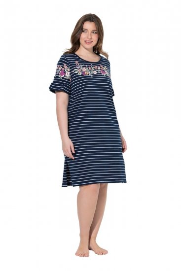 Ulla Popken 850401 Gebloemd nachthemd Donkerblauw - Nachthemden - 