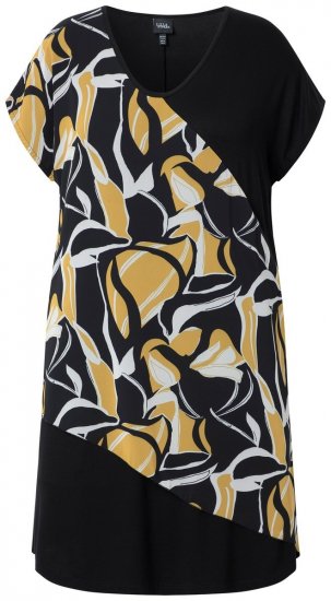 Ulla Popken 850406 Bedrukte chiffon jurk Zwart - Kleedjes - Jurken in elke maat