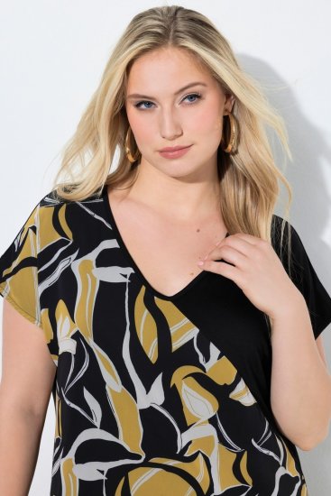 Ulla Popken 850406 Bedrukte chiffon jurk Zwart - Kleedjes - Jurken in elke maat