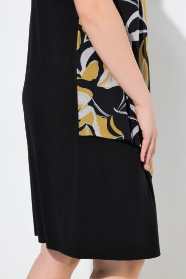 Ulla Popken 850406 Bedrukte chiffon jurk Zwart - Kleedjes - Jurken in elke maat
