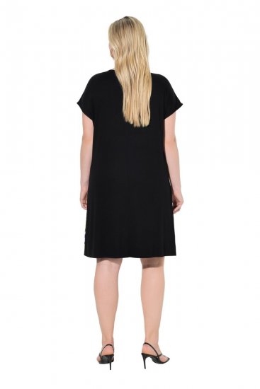 Ulla Popken 850406 Bedrukte chiffon jurk Zwart - Kleedjes - Jurken in elke maat