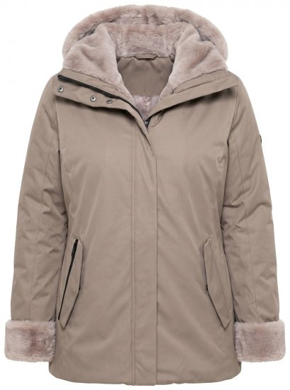 Ulla Popken 850509 Jas van imitatiebont Taupe - Jassen - Grote maten jassen voor dames