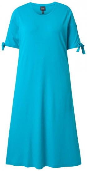 Ulla Popken 850724 Midi-jurk met korte mouwen en strikceintuur Turquoise - Midi jurken - Midi-jurken in grote maten