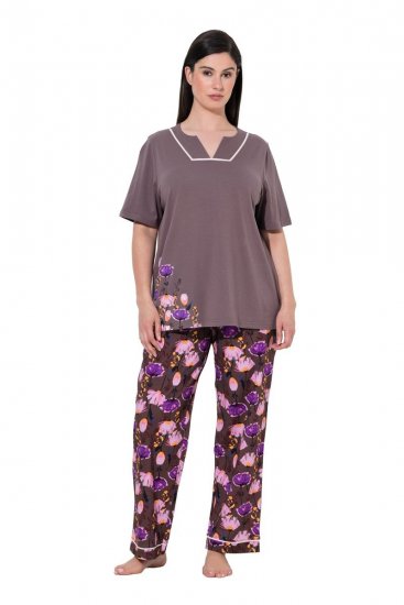 Ulla Popken 850903 Pyjama met bloemenprint 2-pack Bruin - Pyjama's en Loungewear - 