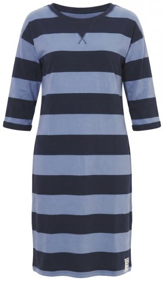 Ulla Popken 850958 Gestreepte sweatjurk met driekwartmouwen Donkerblauw - Sweatjurken - 