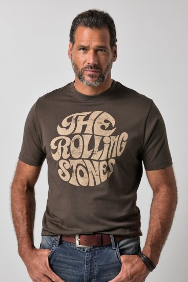 JP1880 851001 Rolling Stones Retro Logo T-shirt Hazelnoot TALL - TALL T-shirts - Extra lange T-shirts voor heren