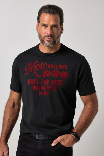 JP1880 851002 T-shirt met borstprint Zwart TALL - TALL T-shirts - Extra lange T-shirts voor heren