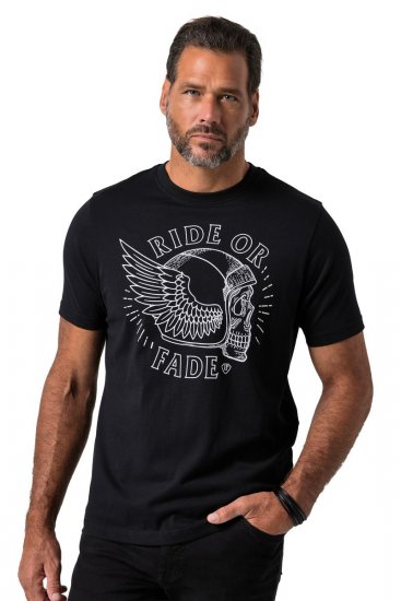 JP1880 851008 T-shirt met borstprint Zwart TALL - TALL T-shirts - Extra lange T-shirts voor heren