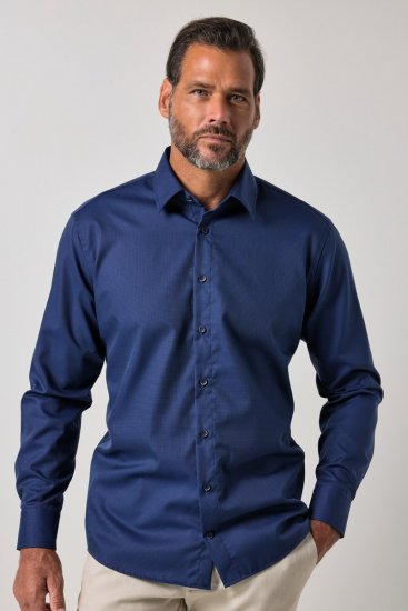 JP1880 851055 Gedessineerd strijkvrij business-overhemd lange mouw Donkerblauw TALL - TALL hemden - Hemden in TALL-lengte