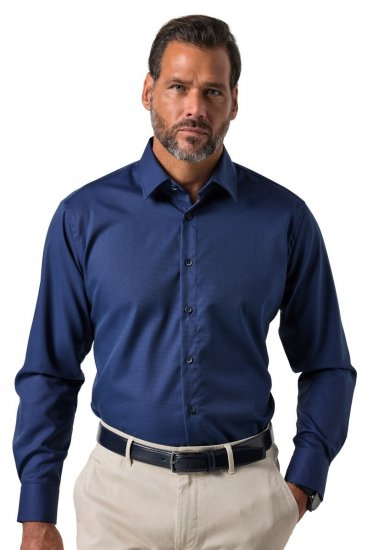 JP1880 851055 Gedessineerd strijkvrij business-overhemd lange mouw Donkerblauw TALL - TALL hemden - Hemden in TALL-lengte