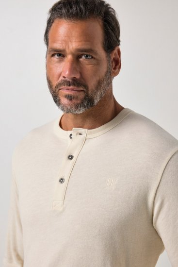 JP1880 851075 Henley-shirt met lange mouwen Zandgrijs TALL - TALL T-shirts - Extra lange T-shirts voor heren