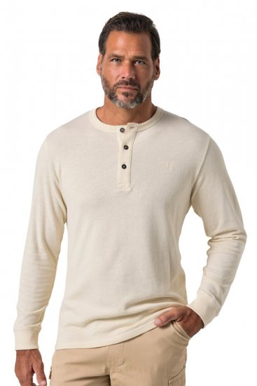 JP1880 851075 Henley-shirt met lange mouwen Zandgrijs TALL - TALL T-shirts - Extra lange T-shirts voor heren