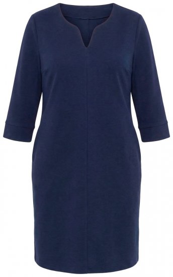 Ulla Popken 851220 Jurk met driekwartmouwen Donkerblauw - Kleedjes - Jurken in elke maat