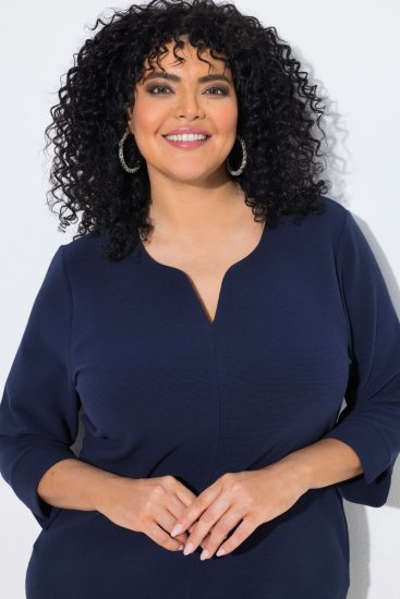 Ulla Popken 851220 Jurk met driekwartmouwen Donkerblauw - Kleedjes - Jurken in elke maat