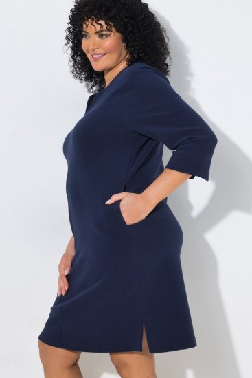 Ulla Popken 851220 Jurk met driekwartmouwen Donkerblauw - Kleedjes - Jurken in elke maat